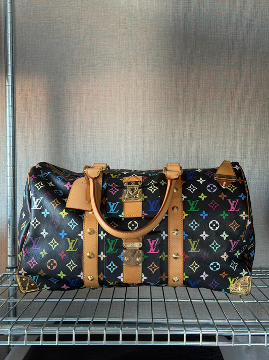 Louis Vuitton X Takashi Murakami Black Multicolor Monogram Keepall 45 Travelbag