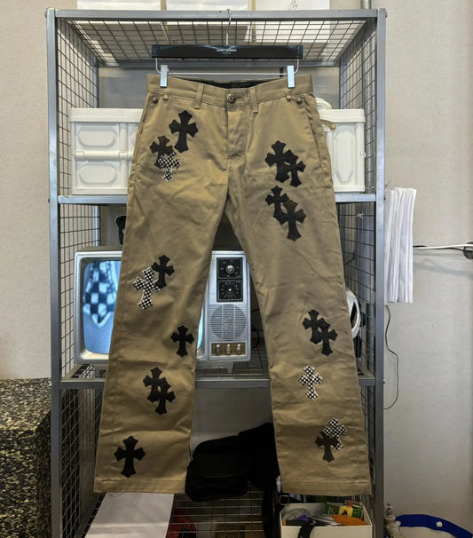 Chrome Hearts Cross patches checkered khaki chino pants